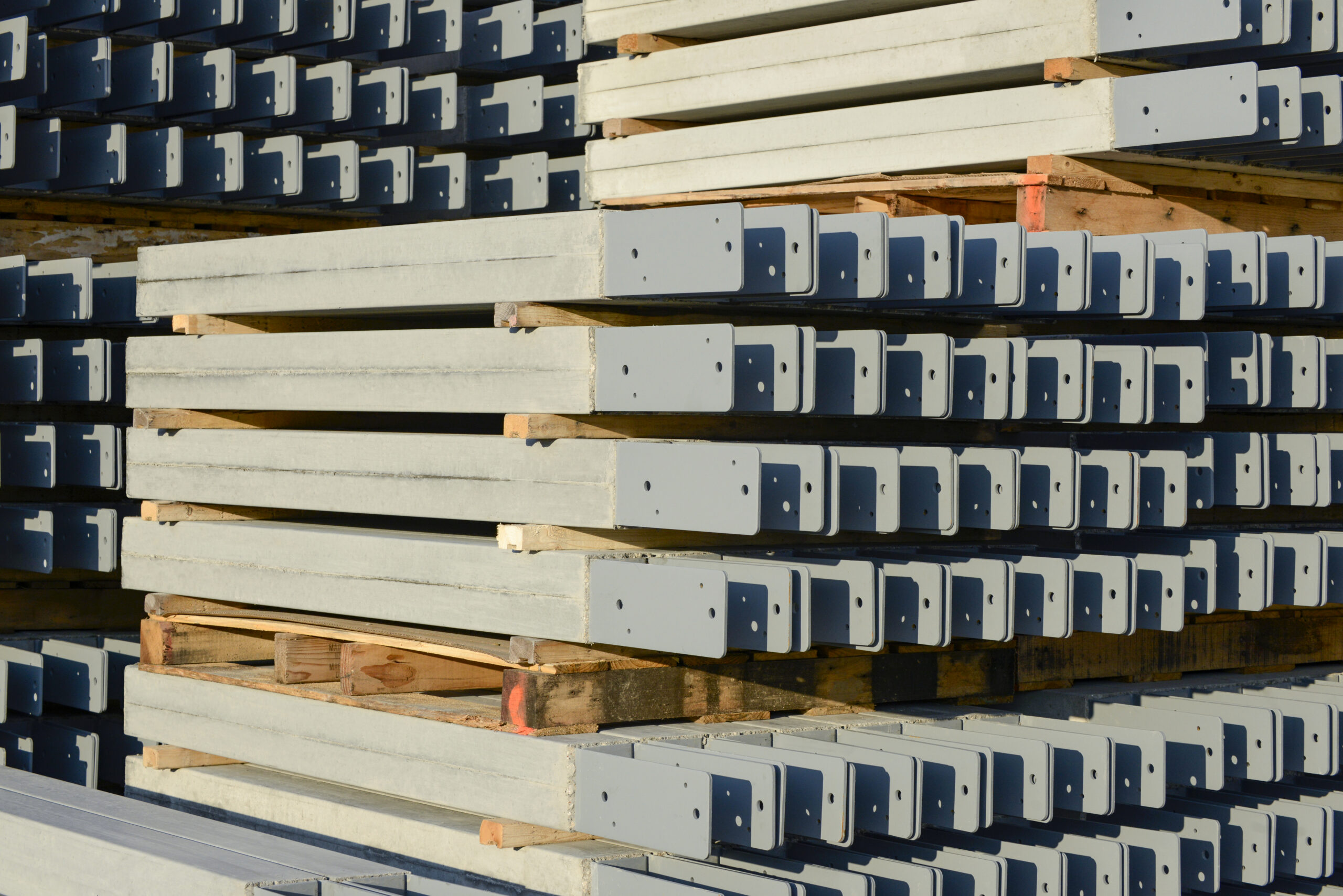 A pallet of permacolumn precast concrete posts